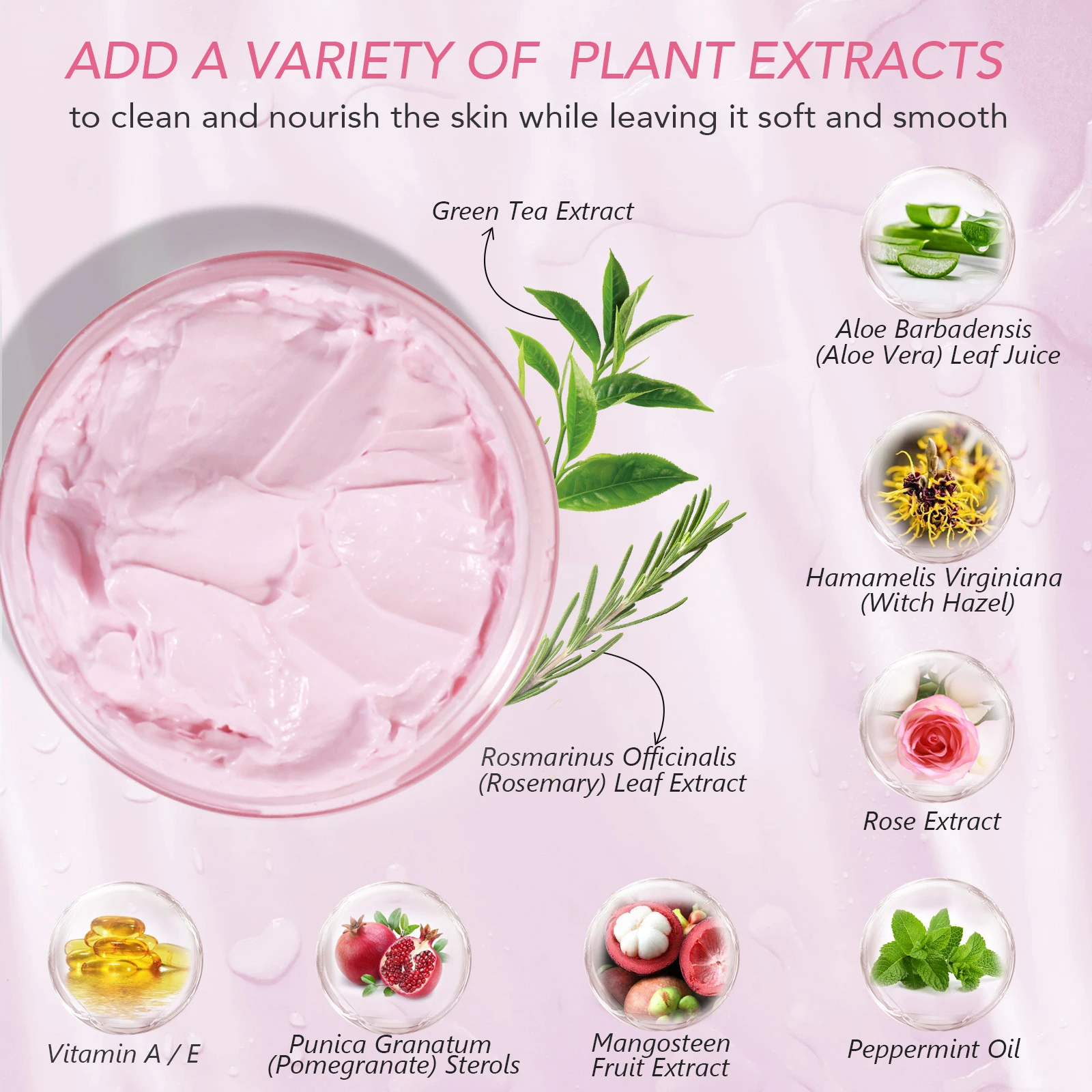 ELAIMEI rose masque Facial hydratant en profondeur, contrôle de l'huile, détoxifiant, nettoyant, éclaircissant, réparation, boue